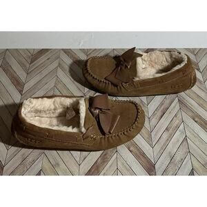 UGG Dakota Leather Bow Women Slipper Suede Chestnut Brown Tan Size US 7 RARE